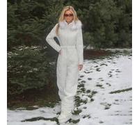 Shein Gorro blanco esponjoso y mono grueso para mujeres, adecuado para jugar en la nieve en otoño/invierno