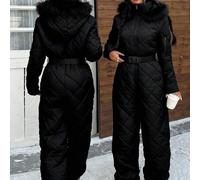 Shein Gorro blanco esponjoso y mono grueso para mujeres, adecuado para jugar en la nieve en otoño/invierno