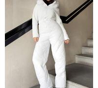 Shein Gorro blanco esponjoso y mono grueso para mujeres, adecuado para jugar en la nieve en otoño/invierno
