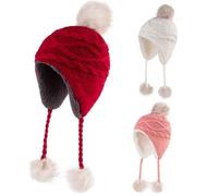 Shein Gorro de orejeras de sherpa para niñas, gorro de invierno para niños, gorro de lana esponjoso estilo peruano