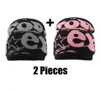 Shein Gorro de punto con estampado de letras de moda, gorro con diseño jacquard de dos caras con pompón para mujer