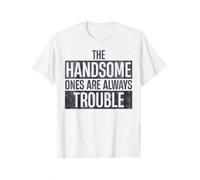 Shein GOURD DOLL ' Summer Casual T-Shirt - "The Handsome Ones Are Always Trouble" Bold Letter Print, Red Crew Neck Tee, Machine Washable, Comfort Fit