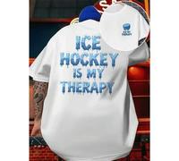 Shein Grafica Ice Hockey Therapy , T-shirt da uomo con stampa fronte-retro, alla moda, casual, girocollo, in cotone 220 g/m2 (1 pezzo)