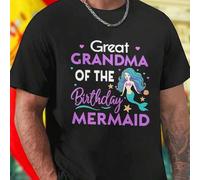 Shein Gran camiseta para hombre Great Grandma Of The Birthday Mermaid divertida regalo original de cumpleaños para familia moda cómoda oferta especial excl