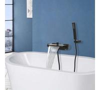 Shein Grifo de bañera tipo cascada de latón para baño, grifo de pared monomando para ducha, con manguera de acero inoxidable 304 de 1,5 m y caño cascada