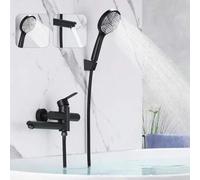 Shein Grifo de bañera de banda de níquel negro/arena con rotación de 90° boquilla de 21 cm de largo y deslizador de mano redondo con soporte de pared para g