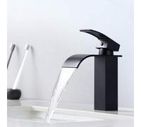 Shein Grifo de Lavabo Cascada Negro, Auralum Monomando Grifo lavabo con caño 114mm en Acero Inoxidable, Mezclador de Agua Caliente y Fría, Grifo para Lavabo