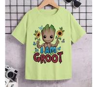 Shein GROOT creativo y lindo, girasoles, mariposas, lemas de letras, cine y televisión, impresión de patrones de personajes de cómics, mismo estilo de prima