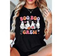 Shein Groovy Crew Nurse Funny Ghost Women Halloween Nurse T-Shirt 100% Cotton, Breathable & Comfort Fit T Shirt, Short Sleeve Crew Neck Top For All Seas