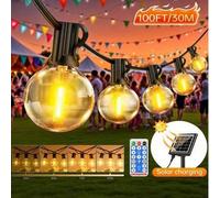 Shein Guirnalda de luces LED solares para exteriores, 15,24 m, 19,88 m o 30,54 m, con temporizador regulable, bombillas G40, iluminación colgante para patio