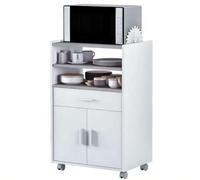 Shein Habitdesign Mueble Auxiliar de Cocina con Ruedas Mueble Microondas Armario con 1 Con y 2 Puertas Acabado en Blanco Artik y Cemento Medidas: 59 cm Anch