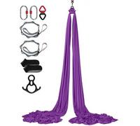 Shein Hamaca de yoga aérea de 8 x 2,8 m, color morado, ideal para interiores, con capacidad de carga máxima de 1000 kg, incluye calcetines, mosquetón de ace