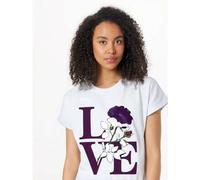 Shein Happy Valentine'S Day Women's Love Word With Purple Color Rose Flower, Blanco T-Shirt, Women's 220g Round Neck Casual Heavy Pure Cotton T-Shirt (1 PC)