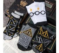 Shein Harry Potter 4 pares de calcetines para hombre, Serie academia oscura de la Academia de Magia en estilo blanco y negro, calcetines cortos transpirable