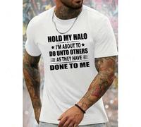 Shein Hold My Halo Graphic Men's Short Sleeve T-shirt, Comfy Stretchy Tees For Summer, Casual Daily Style Fashion Clothing
