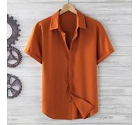 Shein Hombres Camisa con botón bajo curvo