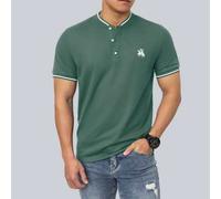 Shein Hombres Camisa polo con estampado de figura & de caballo ribete de rayas