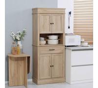 Shein HOMCOM Alacena de Cocina Aparador de Comedor Mueble Auxiliar para Microondas con 4 Puertas 1 Cajón y Estante Abierto para Salón 74x39,5x183 cm Roble