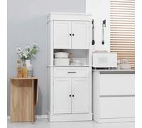 Shein HOMCOM Alacena de Cocina Aparador de Comedor Mueble Auxiliar para Microondas con 4 Puertas 1 Cajón y Estante Abierto para Salón 74x39,5x183 cm Roble
