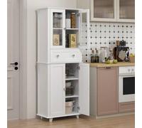 Shein HOMCOM Alacena de Cocina Despensa Armario de Cocina con 2 Puertas de Vidrio Templado Cajón y Estantes Ajustables Aparador para Comedor 61x35x168,5 cm