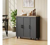 Shein HOMCOM Aparador Estrecho de 3 Puertas, Aparador de Salón con Estantes Ajustables, para Cocina, Entrada, Comedor, Dormitorio, Negro, 90x30x90 cm