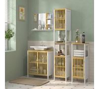 Shein HOMCOM Armario Alto de Baño Columna de Baño Mueble Auxiliar de Baño con 2 Compartimentos Abiertos 2 Puertas de Rejilla y Estantes Ajustables 32x30x