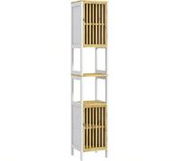 Shein HOMCOM Armario Alto de Baño Columna de Baño Mueble Auxiliar de Baño con 2 Compartimentos Abiertos 2 Puertas de Rejilla y Estantes ustables 32x30x172 c