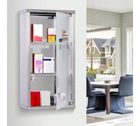 Shein HOMCOM Armario de Medicinas Botiquín Gabinete de Primero Auxilios Acero Inox 3 Estantes Caja Colgante de Pared con Cerradura 25x12x48cm