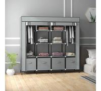Shein HOMCOM Armario de Tela para Dormitorio Armario Portátil con 10 Compartimentos 2 Rieles Colgantes y 4 Cajones de Tela 166x42,5x169,5 cm Gris Oscuro