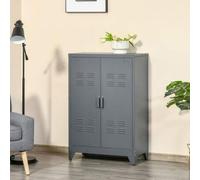 Shein HOMCOM Armario Metálico de Almacenamiento con Doble Puerta de Bisagras y 2 Baldas Ajustables Multiusos para Oficina Salón Dormitorio 75x33x110 cm Gris