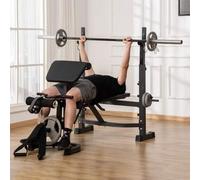 Shein HOMCOM Banco de Musculación Multifuncional Banco de Pesas con Respaldo Inclinable y Soporte de Barras Altura Ajustable para Entrenamiento Cuerpo Compl