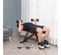 Shein HOMCOM Banco de Musculación Plegable, Banco de Pesas, Respaldo y Asiento Ajustables, Extensión de Pierna, Cojín de Predicador y Banda de Resistencia,