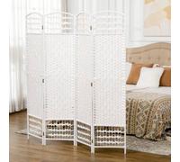 Shein HOMCOM Biombo Separador de Ambientes Divisor de Habitación Plegable de Cuerda de Papel y Marco de Madera Decoración para Dormitorio Salón Blanco