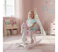 Shein HOMCOM Caballito Balancín para Niños de 1-3 Años Caballo de Juguete Mecedora de Madera con Manillar y Pedales Carga 50 kg 68x27x46,5 cm Blanco y Rosa