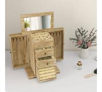 Shein HOMCOM Caja Joyero de Madera de 4 Niveles Joyero Mujer Organizador Grande con 2 Cajones Espejo para Pendientes Anillos Collares Natural