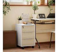 Shein HOMCOM Cajonera de Oficina Mueble Archivador con Ruedas 3 Cajones Cerradura y 2 Llaves para Estudio Salón 40x40x63,5 cm Blanco y Roble