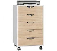 Shein HOMCOM Cajonera Escritorio con Ruedas, Cajonera Oficina con 5 Cajones, Archivador Móvil, para Estudio, Salón, 40x40x67 cm, Blanco y Natural