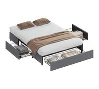 Shein HOMCOM Cama Doble 140x190 cm Estructura de Cama Somier con 3 Cajones y Estructura de Acero Carga 363 kg Gris