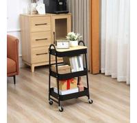 Shein HOMCOM Carrito Auxiliar con Ruedas de 3 Niveles Carrito de Cocina con 3 Cestas de Acero y 1 Placa de Cubierta para Comedor Sala Baño 45x31x79,4 cm Neg