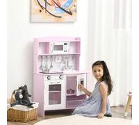 Shein HOMCOM Cocina de Juguete de Madera para Niños de +3 Años Cocinita de Juguete con Luz Sonidos Fregadero Grifo con Agua Placa de Cocina Dispensador de A