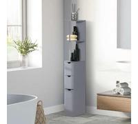 Shein HOMCOM Columna Auxiliar de Baño Moderno Armario de Baño Mueble Auxiliar de Baño con 2 Estantes 2 Cajones y 1 Puerta Antivuelco 15x33x136,5 cm Gris