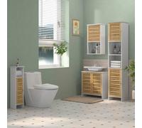 Shein HOMCOM Columna de Baño Moderna Mueble Auxiliar de Baño con Portarrollos de Papel Estantes Ajustable y Puerta de Bambú Anti-vuelco 21x17x78 cm Blanco y