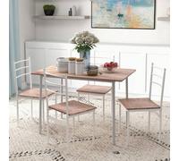 Shein HOMCOM Conjunto de Comedor 5 Piezas Juego de 1 Mesa y 4 Sillas con Pies Acero para Cocina Restaurante 110x70x75 cm Madera Natural y Blanco