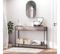 Shein HOMCOM Consola Estrecha para Recibidor Mesa Auxiliar Estrecha para Puerta de Entrada 120x30x81.5 cm Estilo Industrial Imitación Roble