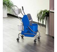 Shein HOMCOM Cubo de Fregona Cubo Fregado Comercial con Escurridor de Presión Hacia Abajo Ruedas y Cestas de Almacenamiento Capacidad de 26 L 73x45x95 cm Az