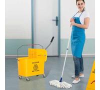Shein HOMCOM Cubo Fregado Profesional 20L con Ruedas y Prensa Cubo de Fregar Industrial Cubo para Mopa Separador de Agua 60x27x70.5cm Amarillo