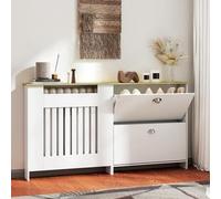 Shein HOMCOM Cubre Radiadores con Zapatero, Cubreradiador de MDF, 152x19x81 cm, Cubierta para Radiador con 2 Cajones Abatibles, Diseño Moderno de Listones,