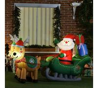 Shein HOMCOM Decoración Inflable de Navidad Papá Noel con Trineo y 2 Renos Decoración Navideña con 4 Luces LED para Jardín Patio 210x70x125 cm