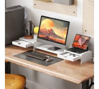 Shein HOMCOM Elevador Monitor Ángulo y Longitud Ajustable Soporte para Monitor con 2 Cajones Soporte de Monitor Escritorio para Portátil Computadora PC 60-1