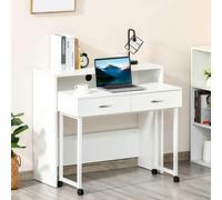 Shein HOMCOM Escritorios Apilables Conjunto de 2 Mesas Escritorio para Ordenador Portátil con Ruedas 2 Cajones para Oficina 100x36x88 cm Blanco